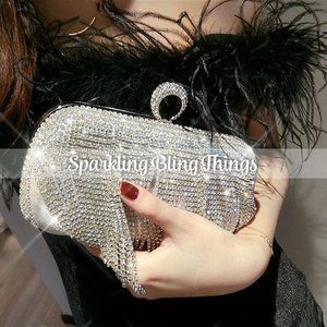 NWT Sparkling Bling Swarovski Crystal Rhinestone Tassel Purse: Silver Go…